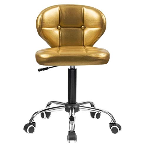 Ergonomischer Stuhl, Drehstuhl, Bürostuhl, Mehrzweck-Verstellhocker mit Rückenpolster und Universalrädern, Sicherheitsgasstange, strapazierfähiges PU-Lederkissen, fest und weich. (Farbe: Gold) von LIUNJHUY