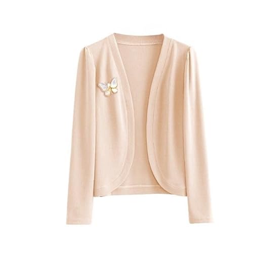 LIUYUYOUGO Cardigan Damen Elegant, Bolero Shrugs Für Damen Sommer Langärmlig Abgeschnittener Cardigan Vorne Offen Elegant Schlicht Shrug Jacke Damen Leichte Jacke Strick Cover Up Tops Mit Schmette von LIUYUYOUGO