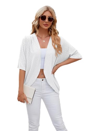 LIUYUYOUGO Cardigan Damen Elegant, Gestrickte Bolero Strickjacken Für Damen Sommer Halbarm Strickjacke Kurze Strickjacke Vorne Offen Elegant Geschwungener Saum Bolero Jacke Für Damen Leichte Jacke von LIUYUYOUGO