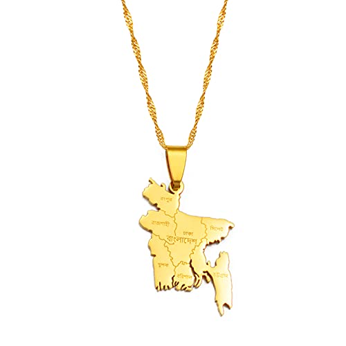 LIUZIXI Bangladesh Map Pendant Necklaces - Hip Hop Charm Friendship Necklaces - with City Names Bengali Country Maps Pendant for Women Men Jewelry,Gold von LIUZIXI