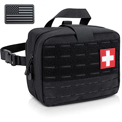 LIVANS Tactical Molle Medical Pouch of Upgraded Size, First Aid Large Capacity IFAK EMT Detachable Quick Release with Headrest Mount Include Flag and Cross Patch, Black, Free Size von LIVANS