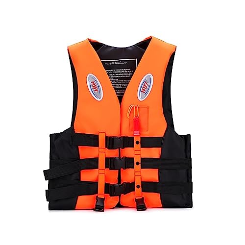 Schwimmweste Auftriebshilfe Rettungsweste Verstellbare und Sichere Schwimmweste mit Notfallpfeife und Reflektierendem Design Ideal für Wassersport Rafting und Freizeitaktivitäten(Orange,3XL) von LIXQQS