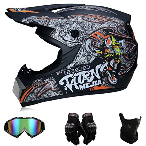 LIYIMING Motorrad Crosshelm Motocross Helm Set mit Brille (4 Stück), Fullface MTB Helm Kinder Cross Helm (S) von LIYIMING