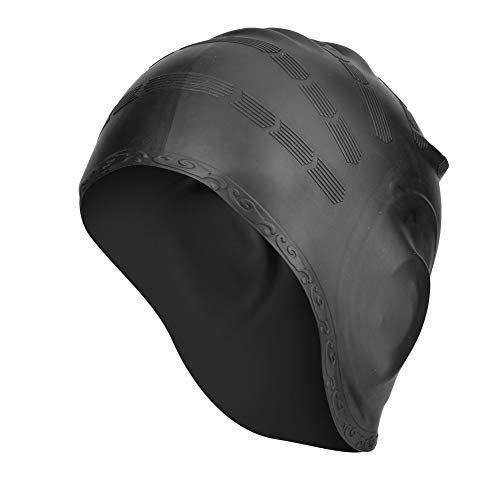 1 Stück Sport-Schwimmen-Silikon-Hut, dehnbar, bequem, langes Haar. Der Hutrand nimmt EIN verdicktes, elastisches Biege-Design an Gehörschutzhut für Schwimmbad (Schwarz) von LIZEALUCKY