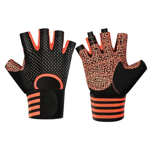 Gym Handschuhe Fitnesshandschuhe for Männer und Frauen, rutschfeste Silikon-Schutzhandschuhe for Bodybuilding, Gewichtheben, Fitnessstudio, Sommer, atmungsaktive Trainingshandschuhe(Orange,XL) von LIZHAYG