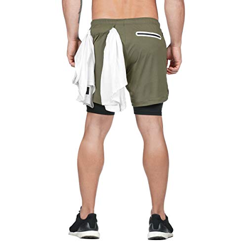 LIZZOT Herren 2 im 1 Lauf Shorts Schnell Trocknende Sport Hose Fitness Studio Bodybuilding Eingebaute Shorts Grün XXL von LIZZOT