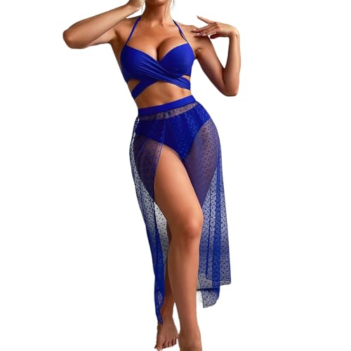 LIbgiubhy Damen Bademode Bikinis Set Neckholder Bikinis Oberteil Netz Strand Wickel Bikinis Vertuschung Kleid Und Hose Mit Hoher Taille von LIbgiubhy