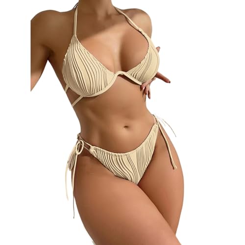 LIbgiubhy Geteilter Damen Badeanzug Tanga Bequemer 2-teiliger Badeanzug Mit Trägern Hoch Geschnitten Strandmode Neckholder String Badeanzug von LIbgiubhy