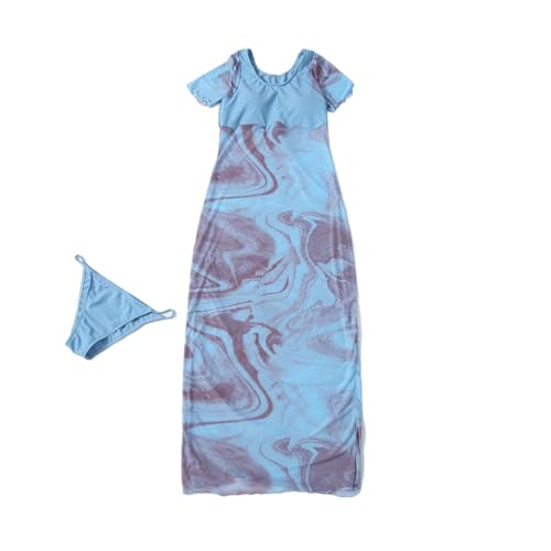 LIbgiubhy Strandbadebekleidung Perspektive Überzug Schlaf Langes Kleid Badeanzug Überzug Kurzärmelig Zweiteilig Strandkleid von LIbgiubhy