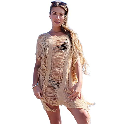 LIbgiubhy Strandkleid Kurzärmelig Schlafhemd Kleid Hohl Gehäkelt Badeanzug Tuniken Strandkleid von LIbgiubhy