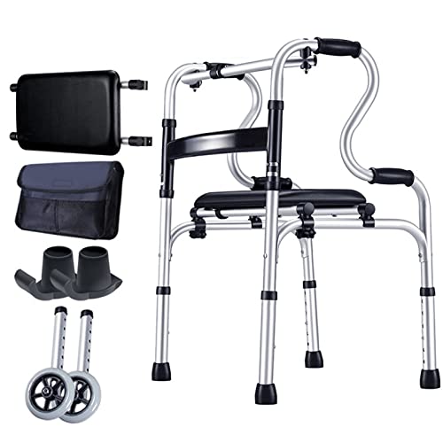 Klappbarer Gehhilfe für Senioren, leichte Mobilitätshilfe mit Griffen für Behinderte, höhenverstellbarer Gehhilfe für ältere Menschen mit Sitz, D Star of Light von LIsIHa