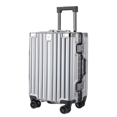 Koffer Leises, Robustes Gepäck, langlebiges Gepäck, Neuer Trolley-Koffer mit Aluminiumrahmen, Universalräder for Studenten Suitcase (Color : Silver, Size : 24in) von LJSPTU
