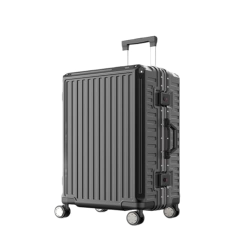 LJSPTU Koffer Aluminiumrahmen, Metallseitenkoffer, 26-Zoll-Anti-Fall-Zugstange, Business-Koffer, multifunktionaler Boarding-Koffer Suitcase (Color : Black, Size : 20in) von LJSPTU