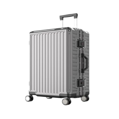 LJSPTU Koffer Aluminiumrahmen, Metallseitenkoffer, 26-Zoll-Anti-Fall-Zugstange, Business-Koffer, multifunktionaler Boarding-Koffer Suitcase (Color : Gray, Size : 22in) von LJSPTU