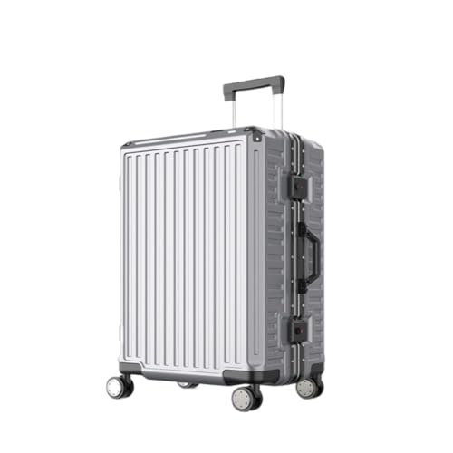 LJSPTU Koffer Aluminiumrahmen, Metallseitenkoffer, 26-Zoll-Anti-Fall-Zugstange, Business-Koffer, multifunktionaler Boarding-Koffer Suitcase (Color : Silver, Size : 24in) von LJSPTU