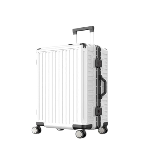 LJSPTU Koffer Aluminiumrahmen, Metallseitenkoffer, 26-Zoll-Anti-Fall-Zugstange, Business-Koffer, multifunktionaler Boarding-Koffer Suitcase (Color : White, Size : 20in) von LJSPTU