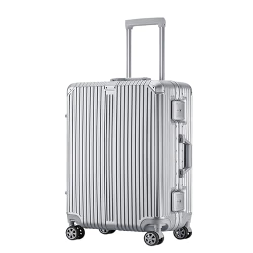 LJSPTU Koffer Hochwertiger Trolley-Koffer Mit Aluminiumrahmen, 20/24/28-Zoll-Boarding-Koffer, Internet-Promi-Koffer Suitcase (Color : Silver, Size : 28in) von LJSPTU