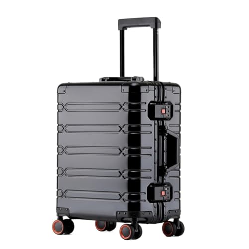 LJSPTU Koffer Vollaluminium-Koffer Aus Magnesiumlegierung, Universalrad, Hochwertiger Trolley-Koffer Mit Aluminiumrahmen, 20-Zoll-Koffer Suitcase (Color : Black, Size : 24in) von LJSPTU