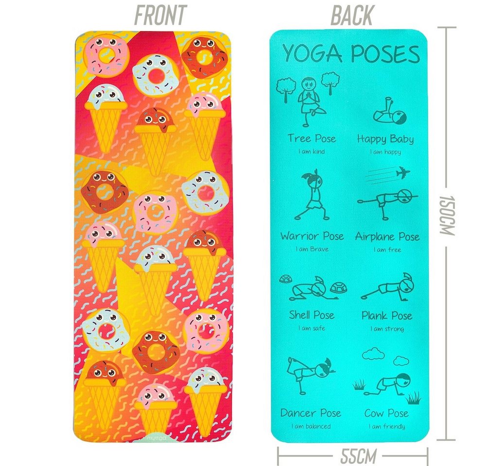 LK Trend & Style Yogamatte Gymnastikmatte Turnmatte Spielmatte für Kinder (Turnen, Fitness, Bewegung, fröhliches Design das Lust für die Übungen macht), mit 8 verschiedenen Posen Aufdruck von LK Trend & Style