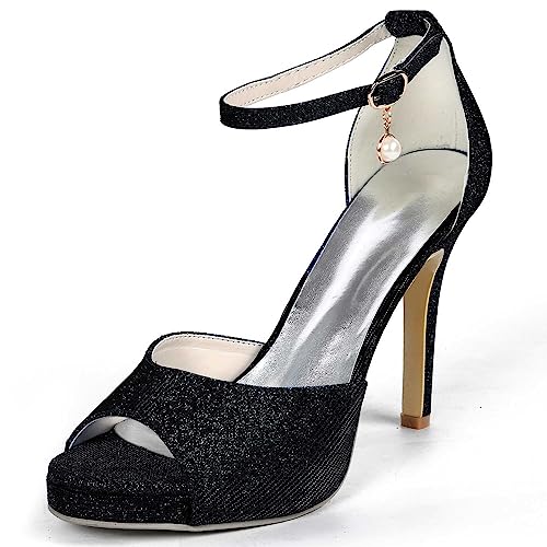 LKJOZCR Frauen-Hochhacken-Sandaletten mit Strass-Steine Offener Runder Zeh Stiletto-Absatz Schnalle Sexy Dress für Hochzeit Party Abend von LKJOZCR