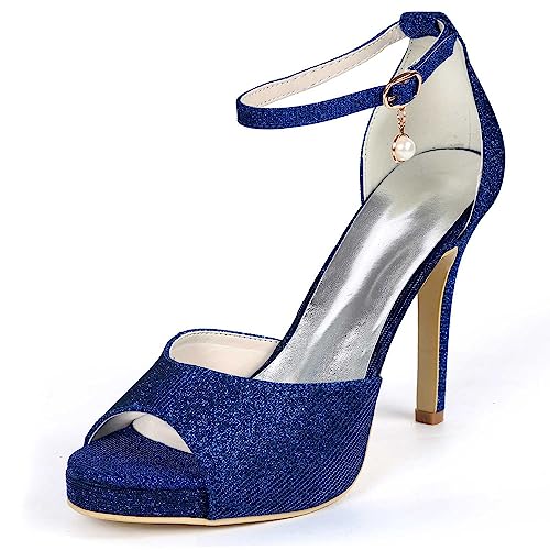 LKJOZCR Frauen-Hochhacken-Sandaletten mit Strass-Steine Offener Runder Zeh Stiletto-Absatz Schnalle Sexy Dress für Hochzeit Party Abend von LKJOZCR