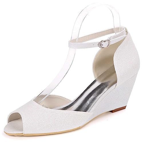 LKJOZCR Frauen-Wedges mit Peek-Toe und Hochhacken - Hochzeits-Pumps mit Glitzer für Abendkleid und Party von LKJOZCR