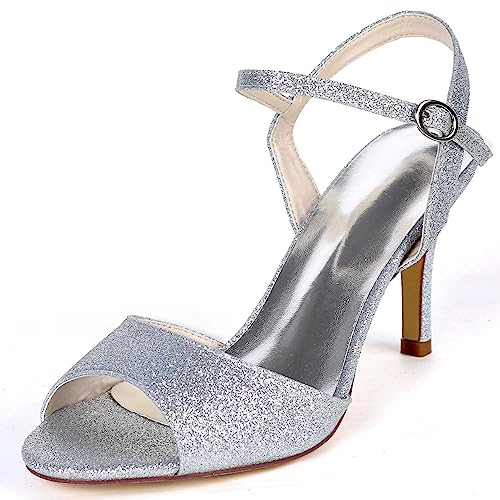 LKJOZCR Hochhacken-Pailletten-Schnalle mit Fußgelenkband - Low Heel Sandaletten mit Strass-Steine, Stiletto-Hochhacken für Hochzeit von LKJOZCR