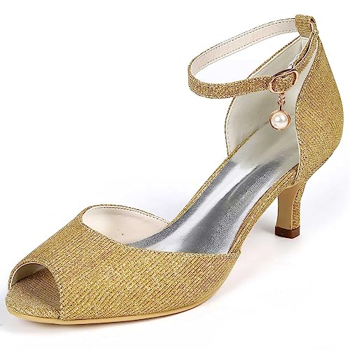 LKJOZCR Schnalle mit niedrigen Absatz - Sandaletten mit offenen Zehen, Chunky Design, für Hochzeit, Party, Abschlussball - High Heel mit verstellbarem Kreuzband von LKJOZCR