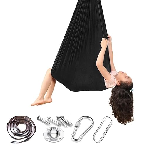 Aerial Yogatuch, Yogatuch Zum Aufhängen, Low Stretch Aerial Silks Yogatuch Zum Aufhängen Yogagurt Trapez Schaukel Yoga Hängematte Set Für Erwachsene,18-Farben zur Auswahl(Black,100 * 280cm) von LKJYER