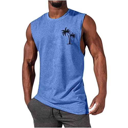 2024 Tank Top Herren Kurzarm Sommer Unterhemd Stretch Bequeme T Shirt Baumwolle Sport Muskelshirt Regular Fit Workout Tanktop Bodybuilding Fitness TrägershirtsAthletic Achselshirts Herren Blau 4XL von LKRSEEF