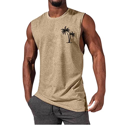 2024 Tank Top Herren Kurzarm Sommer Unterhemd Stretch Bequeme T Shirt Baumwolle Sport Muskelshirt Regular Fit Workout Tanktop Bodybuilding Fitness TrägershirtsAthletic Achselshirts Herren Khaki 4XL von LKRSEEF