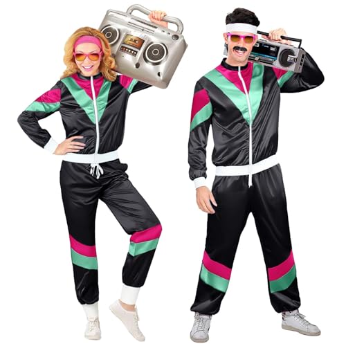 80er 90er Jahre Outfit Damen Herren Retro Trainingsanzug Fasching Karneval Kostüm Set Disco Partnerkostüme Erwachsene Für Mottoparty Karneval 02 Schwarz XXL von LKRSEEF