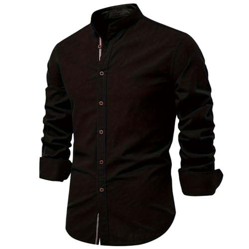 Angebote des Tages Heute Hemd Herren Langarm Mit Geradem Schnitt Hemden Regular Fit Comfort Herrenhemd Männer Straight Herrenhemden Hippie Stehkragen Shirt Modische Freizeithemden Schwarz M von LKRSEEF