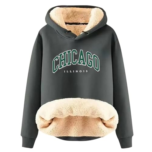 Angebote des Tages Heute blitzangebote, 2024 Neu Fleecepullover Damen Winter Warme Kapuzenpullover Sweatshirt Mit Kapuze Buchstabenmuster Oversize Sport Pullover Hoodies Für Damen 01 Grau 3XL von LKRSEEF