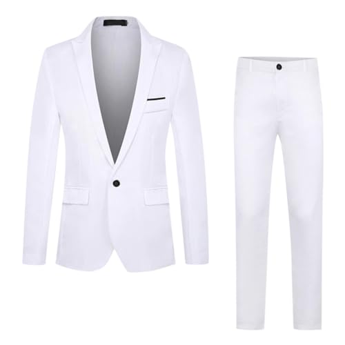 Anzug Herren Regular Fit Anzüge Für Klassisch Modern Suit Charmant Vintage Herrenanzug Sakko Mode Übergröße Anzughose 2 Teiliger Männer Blazer Hose Hochzeitsanzug Outfit Weiß XXL von LKRSEEF