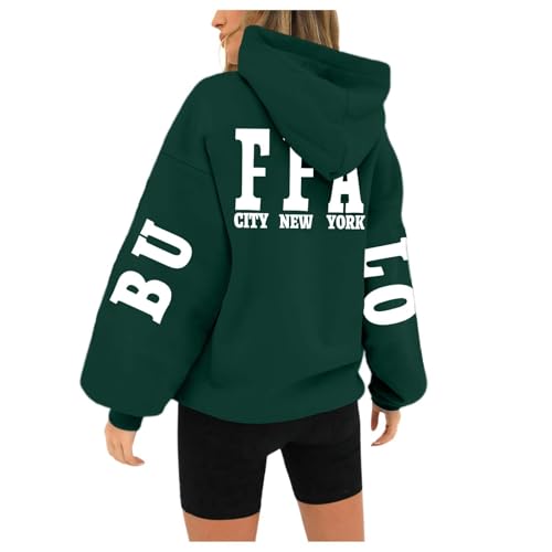 Black Friday, 2024 Neu Damen Hoodie Gedruckte Buchstaben Auf Der Rückseite Pullover Modisches Street-Trend-Sweatshirt Herbst Outfit Kapuzenpullover Hoodies Für Damen Oversize Dunkelgrün S von LKRSEEF