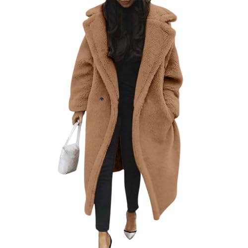 Black Friday, 2024 Neu Teddy Mantel Damen Teddyfleece Jacke Plüschmantel Wollmantel Plüschmantel Trenchcoat Herbstmantel Übergangsmantel Wintermantel Wolljacke Damen Mantel Lang Warm Elegant Braun S von LKRSEEF