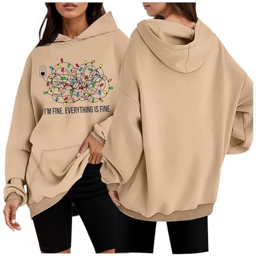 Black Friday, 2024 Neu Weihnachtspullover Damen - Interessant Christmas Hoodie Damen Oversize Grinch Pullover Teenager Mädchen Sweatshirt Mit Kapuze Kapuzenpullover Für Damen 04 Khaki L von LKRSEEF