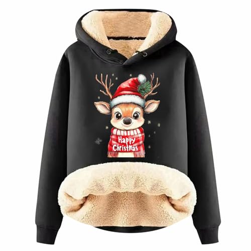 Black Friday, Neu Weihnachtspullover Winter Damen - Ugly Christmas Sweater Damen Elch Weihnachtspulli Alpaka Pullover Oversize Weihnachts Hoodie Kapuzenpullover Für Damen 01 Schwarz M von LKRSEEF