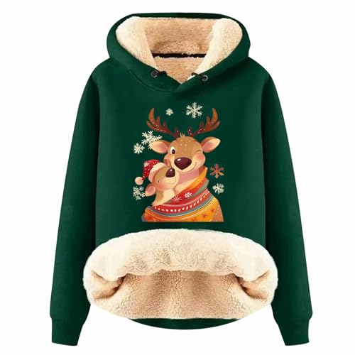 Black Friday, Neu Weihnachtspullover Winter Damen - Ugly Christmas Sweater Damen Elch Weihnachtspulli Alpaka Pullover Oversize Weihnachts Hoodie Kapuzenpullover Für Damen 04 Dunkelgrün 5XL von LKRSEEF