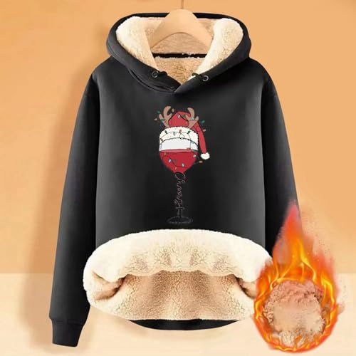 Black Friday Angebot, Today's Deal, Deals of The Day, LKRSEEF 2024 Neu Damen Weihnachten Kapuzenpullover Samtverdickter Weihnachtspullover Weihnachts Sweatshirt für Damen Lustig 07 Schwarz 4XL von LKRSEEF