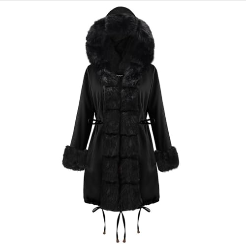 Black Friday Angebote 2024 Felljacke Damen Sehr Warm Verdicken Lang Pelzmantel Outdoor Wintermantel für Damen mit Fellkapuze 02 Schwarz L von LKRSEEF