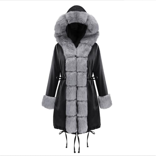 Black Friday Angebote 2024 Felljacke Damen Sehr Warm Verdicken Lang Pelzmantel Outdoor Wintermantel für Damen mit Fellkapuze Dunkelgrau S von LKRSEEF