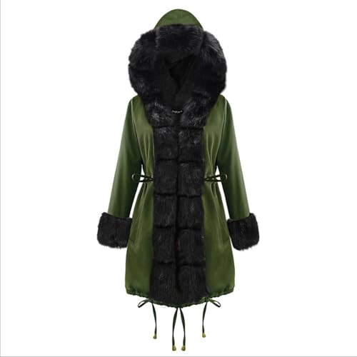 Black Friday Angebote 2024 Felljacke Damen Sehr Warm Verdicken Lang Pelzmantel Outdoor Wintermantel für Damen mit Fellkapuze Grün XXL von LKRSEEF