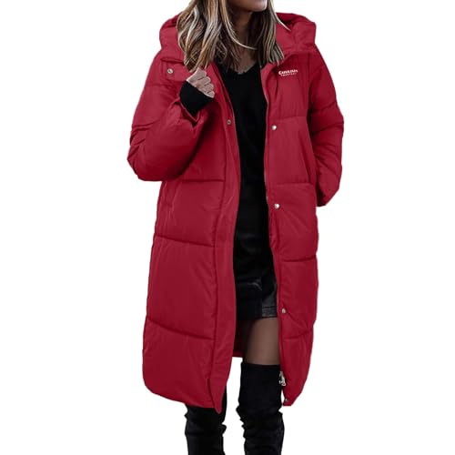 Black Friday Angebote 2024 LKRSEEF Winterjacke Damen - Lässige, lockere, einfarbige, vielseitige, modische, mittellange Daunenjacke für Damen mit Kapuze Wein XL von LKRSEEF