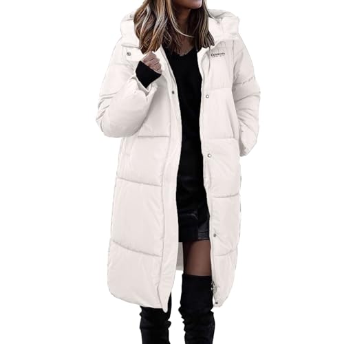 Black Friday Angebote 2024 LKRSEEF Winterjacke Damen - Lässige, lockere, einfarbige, vielseitige, modische, mittellange Daunenjacke für Damen mit Kapuze Weiß XL von LKRSEEF