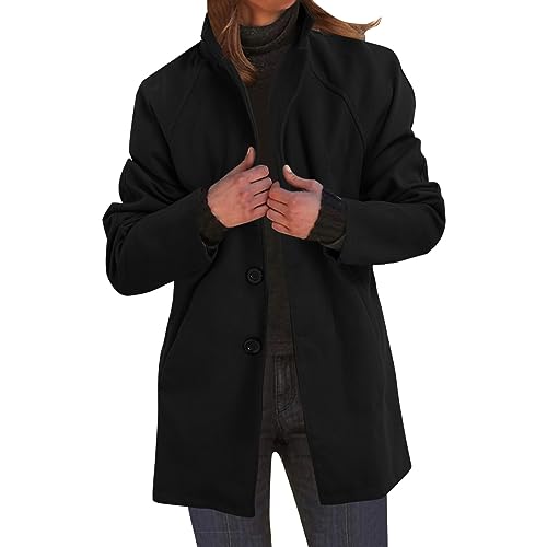 Black Friday Angebote 2024 Neuer Mantel Damen Stehkragen Wollmantel Winter Lang Eleganter Einfarbige Warmer Wintermantel Damen-mäntel Trenchcoat Damen Schwarz M von LKRSEEF