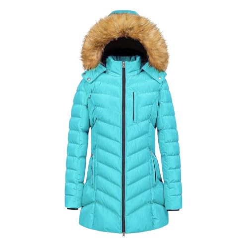 Black Friday Angebote 2024 Neuer Winterjacke Damen Modische, einfarbige, schmaler, mittellang Plüschfutter Outdoor Steppjacke mit Fellkapuze für Damen 04 Hellblau 3XL von LKRSEEF