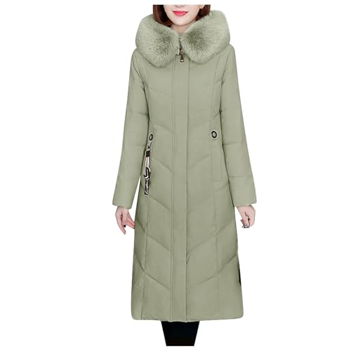 Black Friday Angebote 2024 Winterjacke Damen, Warm Wintermantel Damen, Lang Einfarbig Mantel Damen, Outdoor Jacke Damen mit Fellkapuze Grün M von LKRSEEF