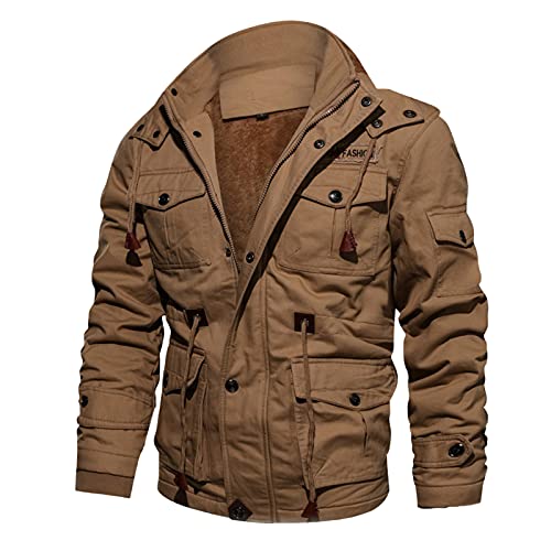 Black Friday Angebote 2024 Winterjacke Herren Sehr Coole Fleecejacke mit Kapuze Warm Gefüttert Militär Jacke Outdoor Arbeitsjacke Herren Winter Übergangsjacke 01 Khaki 3XL von LKRSEEF